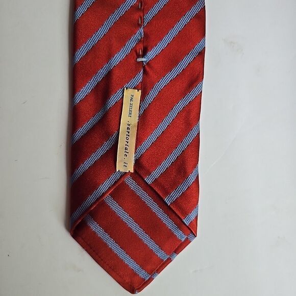 Pal Zileri Long Tie Men's Red/Blue Repp Striped 100% Silk Italy Neck Tie 61 x 4" - Picture 3 of 6